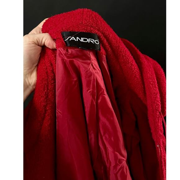 NWT 90s Y2K Sandro Fuzzy Red Hooded Oversized Jacket Coat large - Picture 5 of 7
